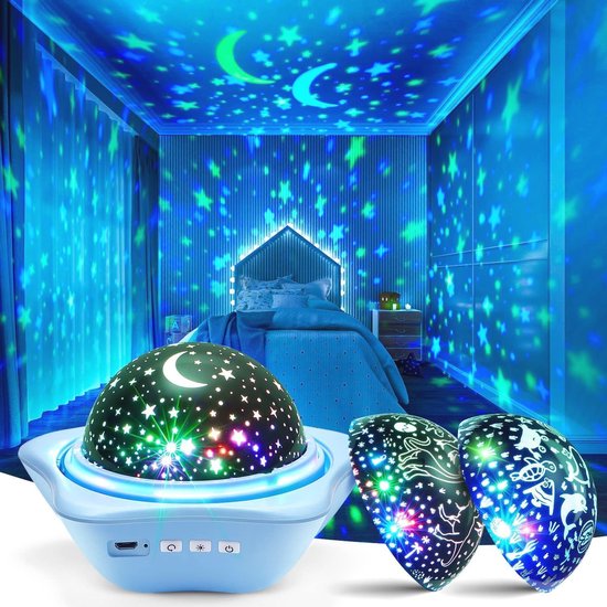 Nachtlampje Projector voor Kinderen met 360° Rotatie en 3 Films - LED Sterrenhemel Projector met 48 Verlichtingsmodi - USB Oplaadbare Galaxy Lamp