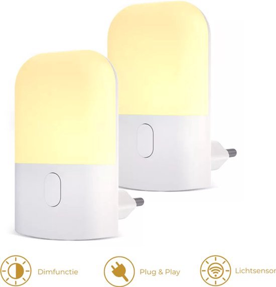 Nachtlampje Set van 2 - Baby - Veelzijdig Warm Wit Kunststof LED Dimbaar Dag/Nacht Sensor Kinderlampje- Duurzaam van AilyWinns