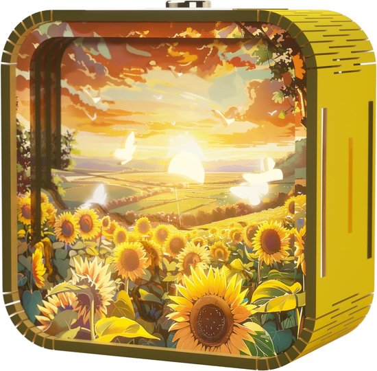 Nachtlampje - slaapkamer verlichting - 3D Houten Legpuzzel Nachtlampje - 1-pack - Drie instelbare helderheidsniveaus - 3D-zicht zonder bril - Oplaadbaar - Energiebesparende LED - Dromerig zonnebloempatroon - een creatief cadeau voor doe-het-zelvers van Merkloos