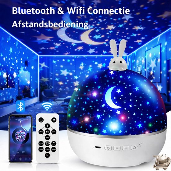 Nachtlampje Sterrenhemel Projector - 15 Films - Muziekdoos - Bluetooth Bedlampje - Kinderlamp Kinderkamer Decoratie - Nachtlampje Baby - Baby Cadeau van Merkloos