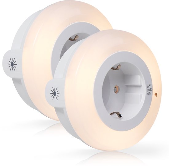Nachtlampje Stopcontact - 2 Stuks - Dimbaar - Met Dag- en Nachtsensor - Warm Wit Licht - Energiezuinig - Voor Volwassenen, Kinderen, en Baby’s - Britecore van Merkloos