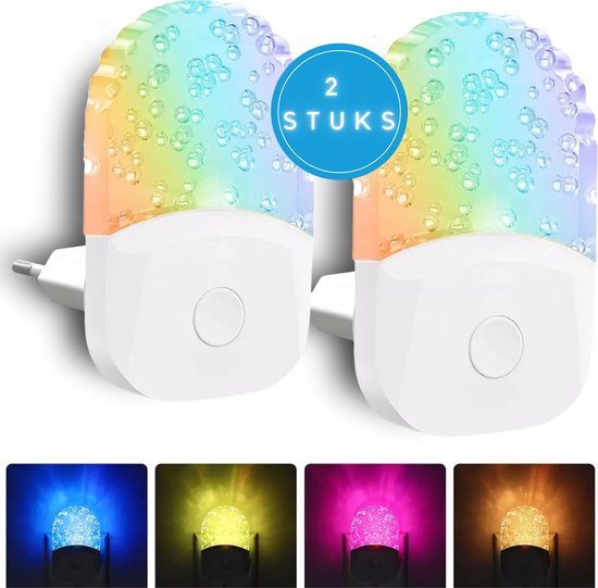 Nachtlampje Stopcontact - Led Lamp Kleur - 2 Stuks - Kerstcadeau - Nachtlampje Kinderen - LED Nachtlampje - Stekkerlamp - Nachtlampje Baby - Nachtlampje Volwassenen - Dag en Nacht Sensor - Fienosa - GAAT AAN BIJ SCHEMER EN UIT BIJ VOLDOENDE DAGLICHT