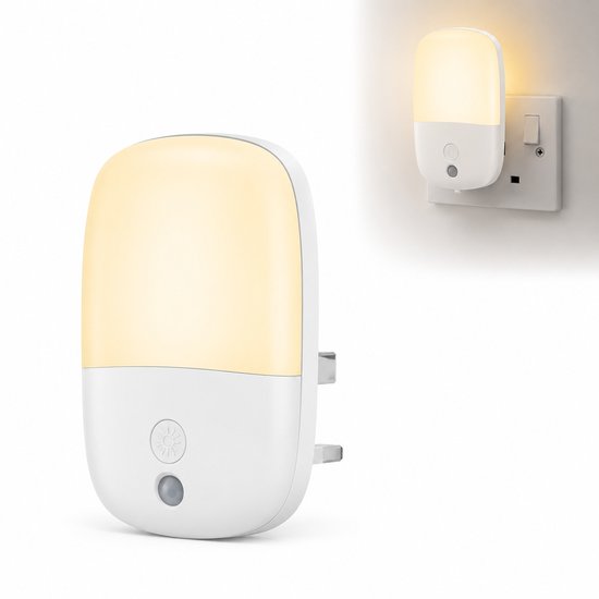 Nachtlampje Stopcontact - LED met Bewegingssensor - Dimbaar - Warm Wit Licht 2700K - 20 lm - Sensorlamp voor Slaapkamer, Kinderkamer, Gang en Trap - Wit
