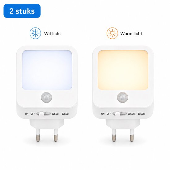 Nachtlampje Stopcontact - LED Nachtlicht met Bewegingssensor - 2 Stuks - Dimbaar Licht - Automatische Inschakeling bij Donkerte - Warm Wit Licht voor Slaapkamer, Gang, Trap en Kinderkamer