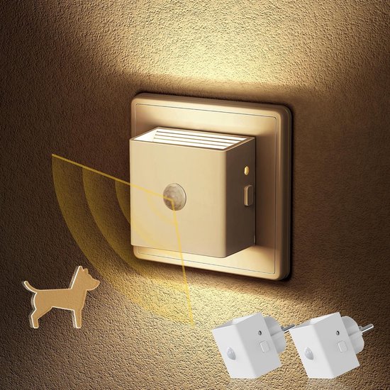 Nachtlampje Stopcontact met Bewegingssensor en Schemeringssensor, Dimbare LED Verlichting Warm Wit (Set van 2) van Merkloos