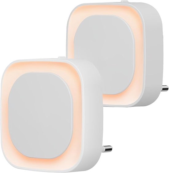 Nachtlampje stopcontact met schemeringssensor, 2 stuks, Automatisch AAN/UIT, 3-niveau helderheid instelbaar, zeer goed voor kinderkamer, trapopgang, slaapkamer, keuken, Badkamer (Amber) van Merkloos