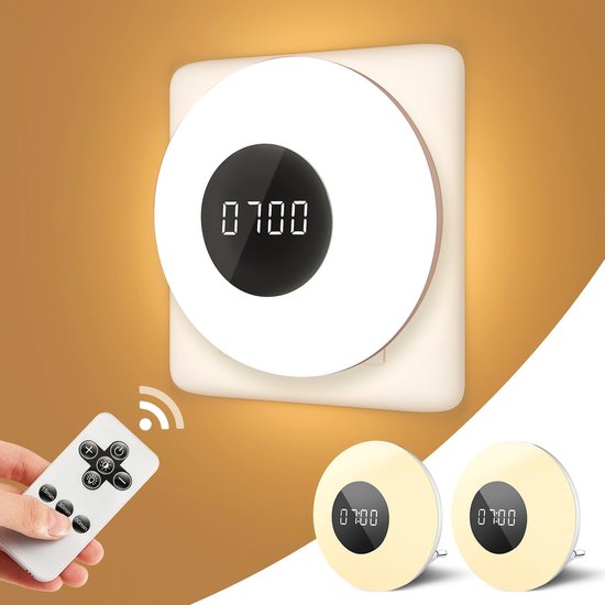 Nachtlampje, stopcontact, set van 2, 10 helderheidsniveaus, nachtlampje, stopcontact voor kinderen, met klok, 3 kleurtemperaturen, nachtlampje, dimbaar, timer en afstandsbediening, babynachtlampje van Merkloos