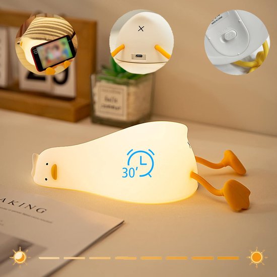 Nachtlampje - TENZHVXI® - Voor baby's - Warm licht - Zachte siliconen - BPA-vrij - 3 helderheidsniveaus - Aanraakbediening - Oplaadbaar via USB-C - Timer - Telefoonhouder - 1200 mAh - Ideaal als decoratie en voor borstvoeding - Wit