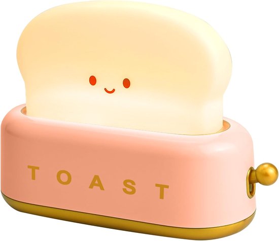 Nachtlampje Toaster Lamp - Nachttafellamp voor Kinderen, LED Nachtlampje met USB Oplaadbaar en Timer, Draagbare Slaapkamer Nachttafellamp voor Kind Tiener Kamer Decoratie (Roze) van Merkloos