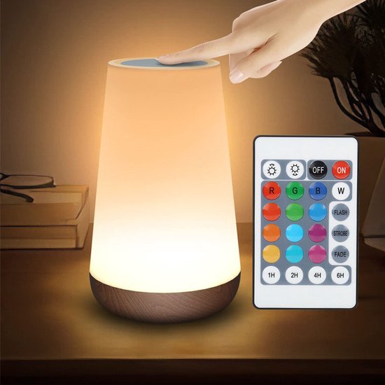 Nachtlampje Touch dimbaar, Bedlampje Tafellamp met Afstandsbediening, 13 Kleuren 5 Helderheid 4 Standen, USB Led-nachtlampje Timerfunctie Slaapkamer Camping Slaapkamer, Lichtbruin van AMVORA