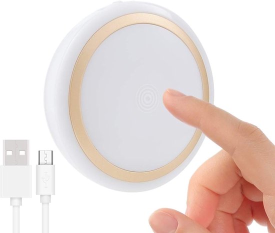 Nachtlampje - Touch Lamp Oplaadbaar - Dimbaar Nachtlampje - Met Timer 10 Min - LED Warm Wit 3000K - Draadloos Stick On Lamp - Kastverlichting - Baby en Kinderkamer - Geheugenfunctie van Merkloos