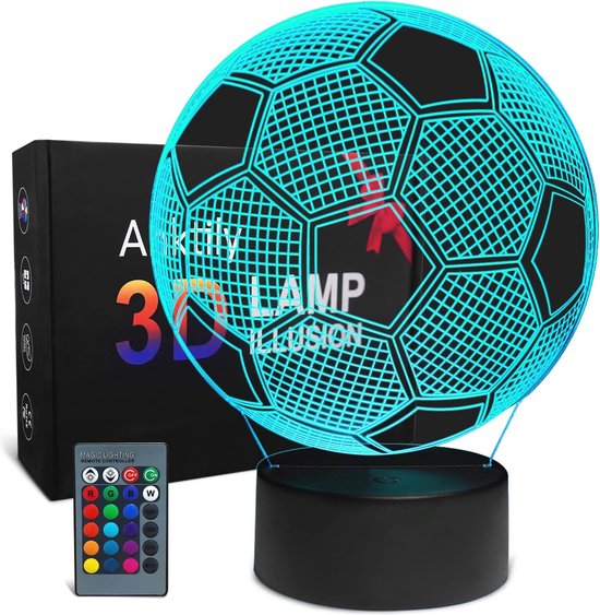 Nachtlampje Voetbal 3D Illusion Lamp - 16 Kleuren voor Kinderen - Perfect Cadeau voor Sportfans