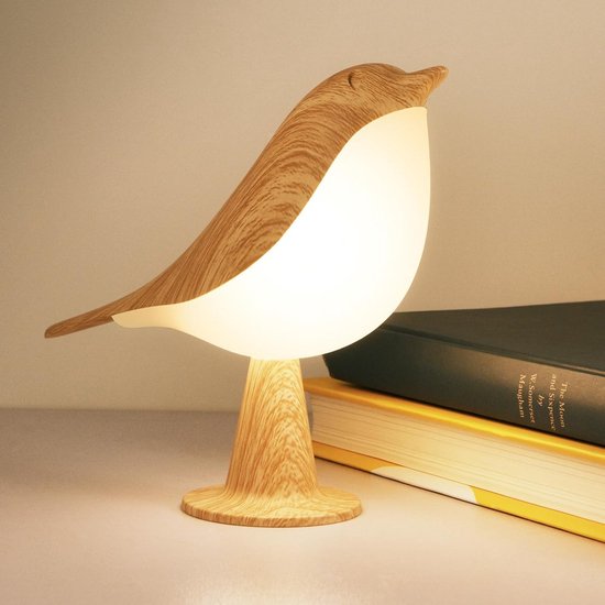Nachtlampje Vogel - Draadloze Decoratie - Slaapkamer Decor - Aanraakgevoelig - 15x6x21 cm - Esdoorn van Merkloos