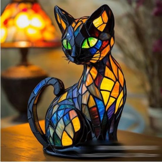 Nachtlampje voor Kinderen - Baby - Siliconen - Lampje SlaapkamerKatten Nachtlamp -Knijplampje- Vintage Tiffany Lamp van Bontglas - Dierlijk Design als Woondécor - Zachte LED Sfeerverlichting - Geschikt voor Slaapkamer & Woonkamer - Uniek Cadeau Idee van Merkloos