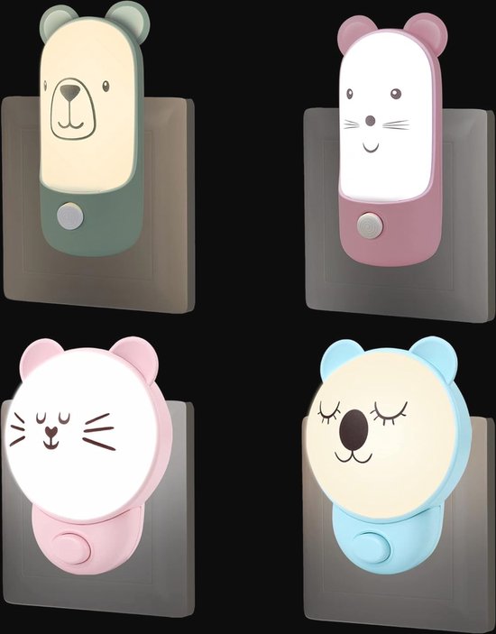 Nachtlampje voor Kinderen - Bedlampje en Wandlamp Dieren voor de Babykamer - 4 Stuks van Merkloos