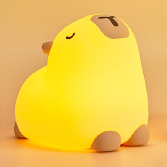 Nachtlampje voor Kinderen | Capibara Knaagdier | 100% BPA vrij | Timer | Dimbaar | Nachtlampje Baby | USB oplaadbaar | LED | Zacht Siliconen | Babykamer verlichting | Veilig voor kinderen | Kerstcadeau | Slaaptrainer | Geborgenheid | Capybara van Flowbjorn