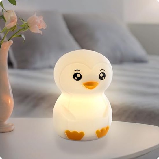 Nachtlampje voor kinderen, dimbaar dierenlampje in pinguïn design, oplaadbaar, kleurrijk sfeerlicht voor de kinderkamer