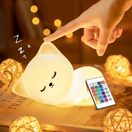 Nachtlampje voor kinderen, Kawaii decoratie, 16 kleuren + dimbaar + afstandsbediening, nachtlampje voor kinderen, USB-oplaadbaar, Kawaii decoratie, kattendecoratie, nachtlampje voor kinderen, dimbaar