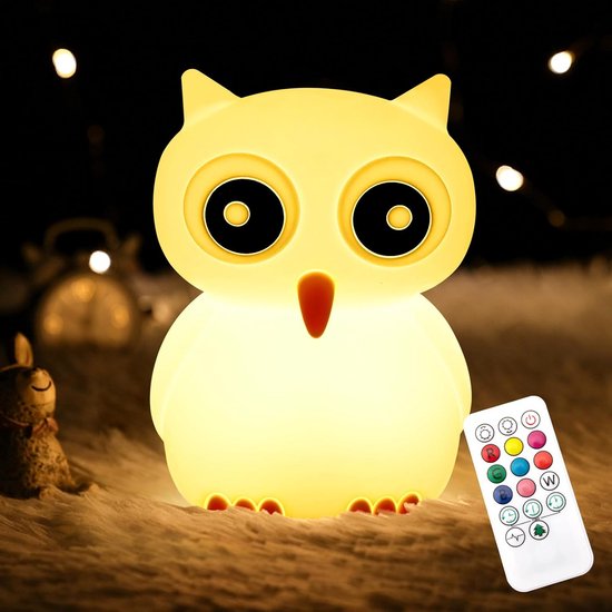 Nachtlampje voor Kinderen - Kawaii Uil met Afstandsbediening en LED Kleuren
