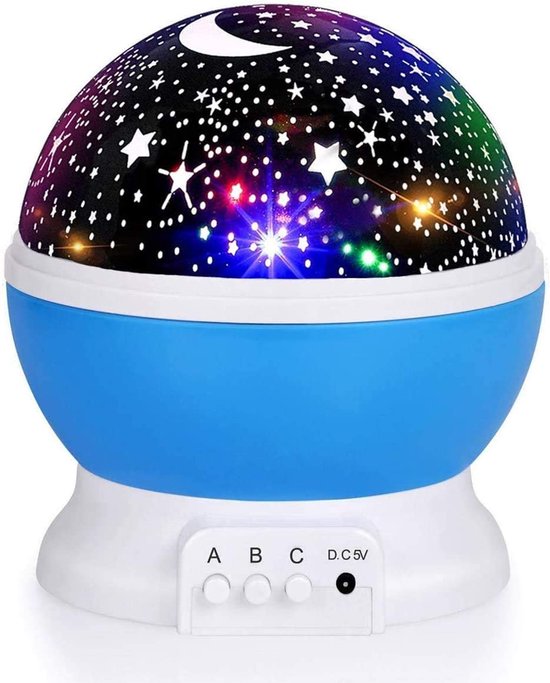 Nachtlampje Voor Kinderen, Kinder Nachtlampje Met Nebula & 360° Rotatie - 4 LED Lampjes, 12 Kleuren Sterprojector, Bedraad Met USB-kabel