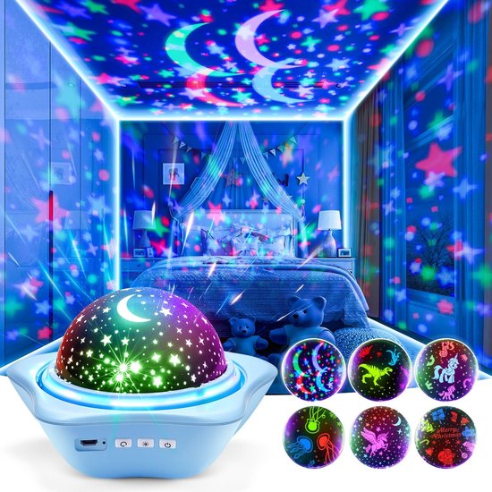Nachtlampje voor kinderen, nachtlampje voor baby's, oplaadbaar, meerdere films, nachtlampje, projector, sterrenhemel, 12 kleuren, nachtlampje, ster, projectie, Kawaii Deco, cadeau voor baby jongens en van N/A