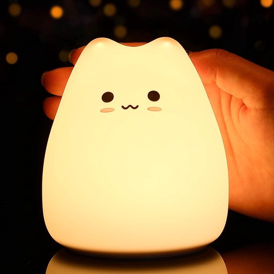 Nachtlampje voor kinderen, schattig nachtlampje op batterijen voor de kinderkamer, draagbaar nachtlampje van zachte siliconen, verjaardagscadeau voor meisjes en jongens (schattige kat) van Merkloos