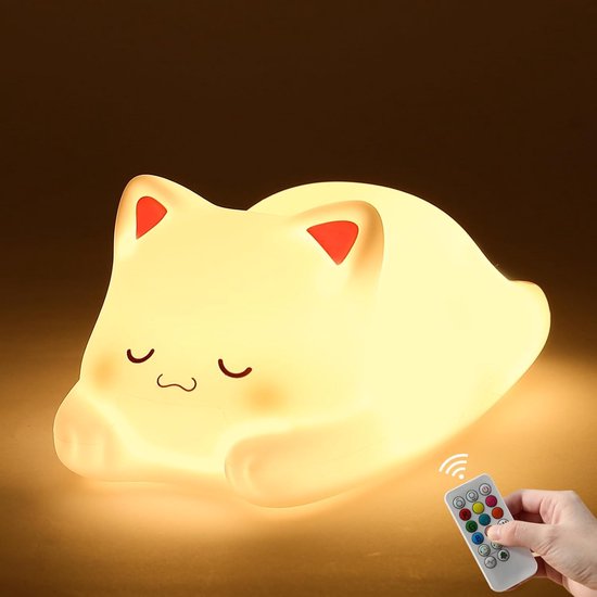 Nachtlampje voor kinderen - schattige kat - 16 kleuren + afstandsbediening - rustgevende verlichting - SnelShoppen