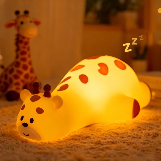 Nachtlampje voor kinderen - Siliconen giraffe nachtlampje - 3 instelbare helderheidsniveaus - Touchbediening - 7 kleuren - Timerfunctie - Oplaadbaar, geschikt voor baby's en peuters - Decoratief lampje - Cadeau voor de slaapkamer
