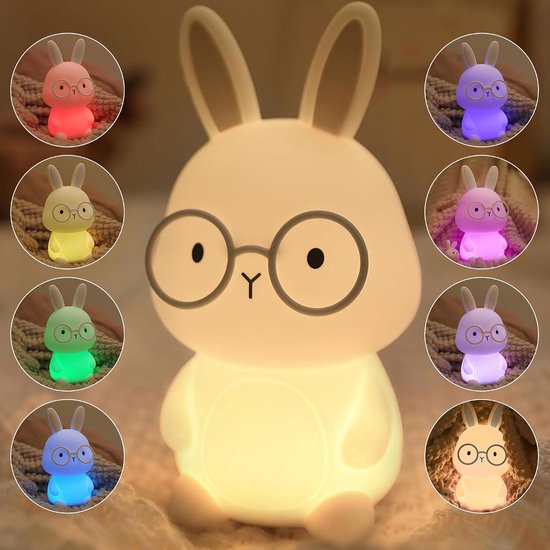 Nachtlampje voor kinderen, siliconen Konijn nachtlampje, nachtlampje voor de kinderkamer, 7 kleurveranderingen, dimbare/oplaadbare voedingslamp met touchfunctie, cadeau voor kinderen