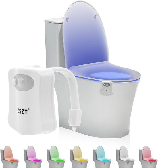 Nachtlampje voor Toilet met Bewegingssensor en 8 Kleuren - Batterijgevoed Toiletlicht voor Badkamer van Merkloos