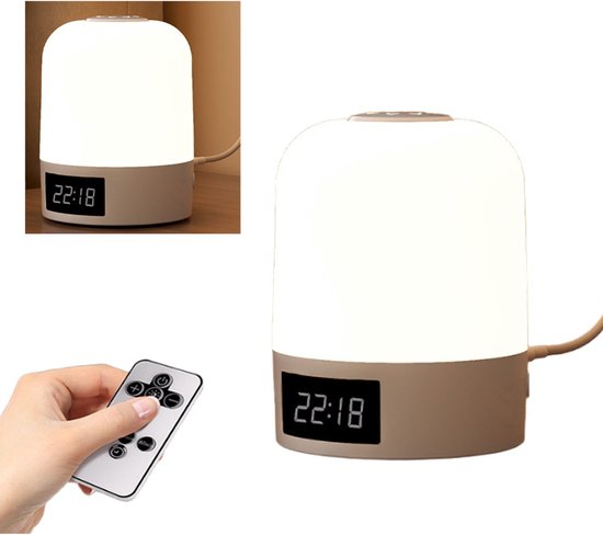 Nachtlampje voor volwassenen - Leeslampje - Nachtlampje voor baby's - Oplaadbaar nachtlampje voor baby's met afstandsbediening - Aanraaksensor - Drie kleuren (wit/warm/warm wit) - Timer en klok - Wit - 8x8x10,9 cm van Merkloos