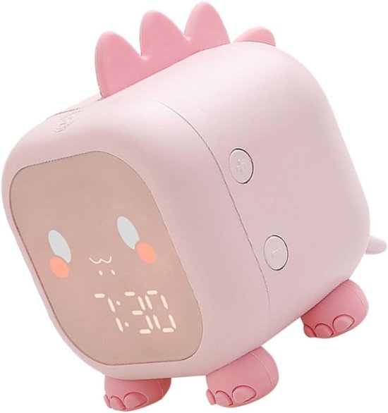 Nachtlampje Wekker - Dinosaurus Klok - Kinderkamer Decoratie - Zacht Slaaplicht - 8.8 x 8.8 cm - Wit