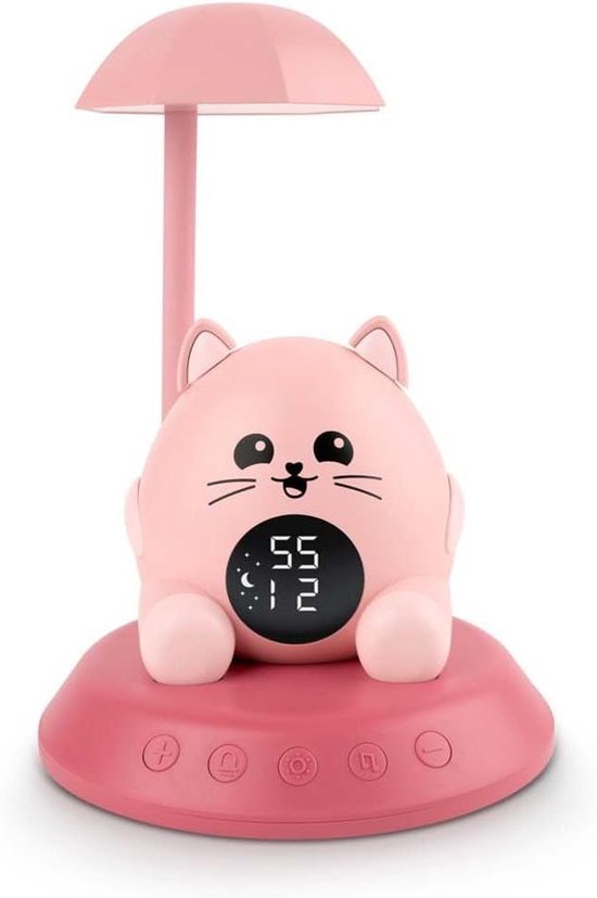 Nachtlampje Wekker - Kinderalarm - Slaapritme Leren - 6 Kindermelodieën - Standaard Grootte - Kat
