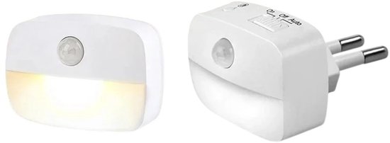 Nachtlampjes met bewegingssensor, stekker (2 stuks), 3 lichtstanden, slimme nachtlampjes met sensor voor in de slaapkamer, toilet, hal en keuken. van Merkloos