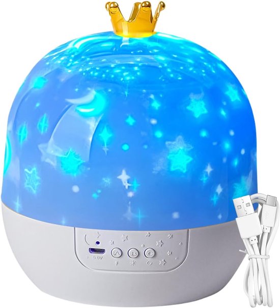 Nachtlicht Projector - Kalmerend Speelgoed - Kinderkamer Decoratie - 360 Graden Draaiend - 11 x 11 x 11 cm - Kroonpatroon