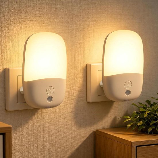 Nachtlicht Steckdose - Nachtlampje Sensor - Oriëntatie Verlichting - Met Dimmersensor - 2 stuks - Wit