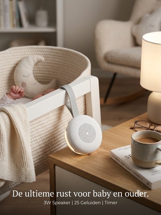 Nachtrustspeaker met 25 rustgevende geluiden & 3-standen nachtlampje - Slaaphulp voor baby's, kinderen & volwassenen - Timerfunctie