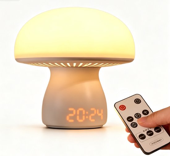 Nachttlampje met Klok en Afstandsbediening, Oplaadbare 5400mAh, Warm Dimbare Nachtverlichting voor Slaapkamer, Babykamer en Kinderkamer