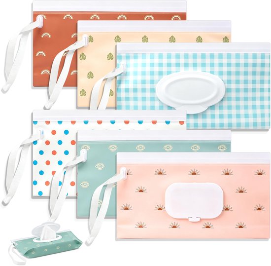 Namajunas - 6 Stusk Billendoekjes houder - Vochtige tissuehouder - Natte doekjes houder - Dispenser - Billendoekjesdoos - Vochtig toiletpapier houder - voor make up doekjes, reinigingsdoekjes - Baby cadeau - Kraamcadeau - Voor onderweg voor baby