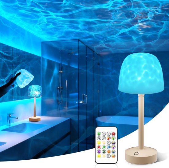 Namajunas - Douchelamp - Waterbestendige Badkamerlamp - Oceangolf Projector - Beige - 16 Kleuren - Spa‑achtige Sfeerlamp - Oplaadbare - Met Aanraak & Afstandsbediening - Draadloze Lamp - Badkamerverlichting - Voor Douche en Badkuip