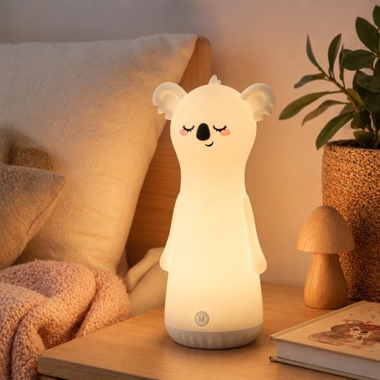 Namajunas - Koala Siliconen Nachtlampje - Oplaadbaar via USB-C Kinderlamp met Zaklampfunctie - Dimbare Zacht Licht Slaaplampje - voor Babykamer - voor Jongens en Meisjes - Warm licht - Voor Baby, Kind en Volwassenen - Grijs