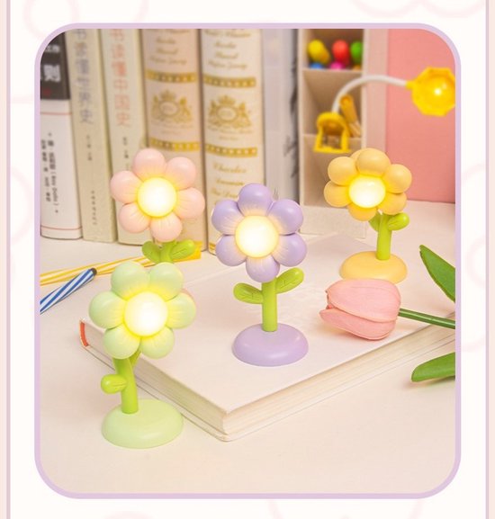 Namajunas - Nachtlampje - 4 stuks - Mini nachtlampje met magneet bevestiging - Creatieve bloem lamp als decoratiestuk - Tafel decoratie - Bureau decoratie - Nachtlamp - Bedlampjes slaapkamer nachtkast - Cadeau voor scholieren en kinderen