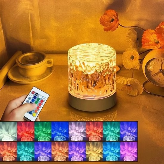 Namajunas - Water rimpel nachtlampje - 16 licht kleuren - Met afstandsbediening - Zacht voor de ogen - Oplaadbaar water golf lamp voor kinderen - Romantische sfeer lamp - lamp oceaan - Sfeer decoratie voor de kinderkamer