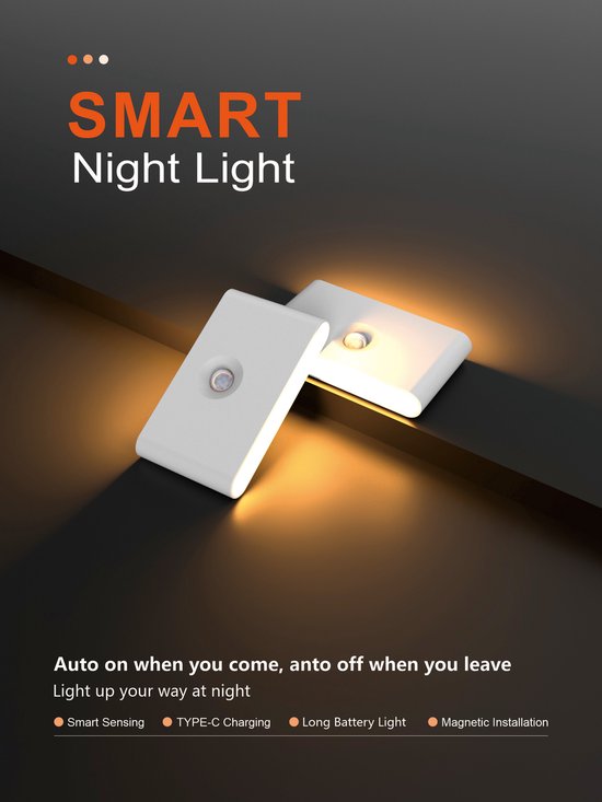 NatuurNook® - LED Nachtlampje - 2 stuks - Nachtlampjes - Sensor lamp binnen - Trapverlichting led bewegingssensor - Trapverlichting draadloos - Magnetische Montage - Oplaadbaar - Wandlamp binnen - Kastverlichting- Met Ronde lens - Wit van Merkloos