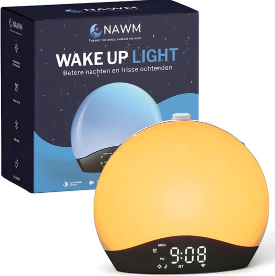 NAWM® Premium Wake Up Light - Digitale Wekker - Lichtwekker - Nachtlampje - Wekker - Bluetooth - 20 Helderheid niveaus - 22 Wekkergeluiden - Incl. Nederlandse handleiding, EU stekker & Slaapgids van Merkloos