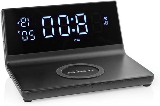 NEDIS Wireless charging alarm clock, Qi-certified, 5/7.5/10/15W, USB-A plug, 2 alarm times, snooze function van Merkloos