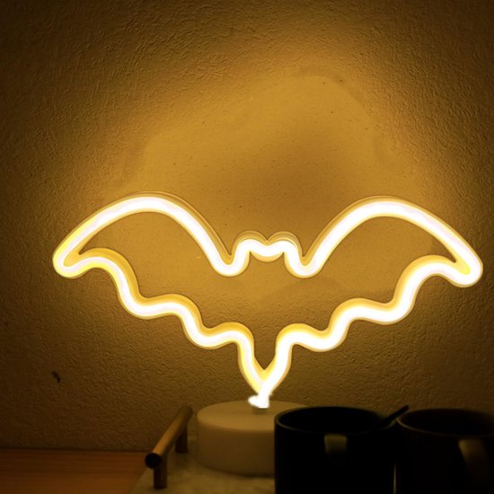 Neon LED Bat Lamp voor Halloween Decoratie - USB/Batterij Aangedreven met Voetsteun - Warm Witte Verlichting van Merkloos