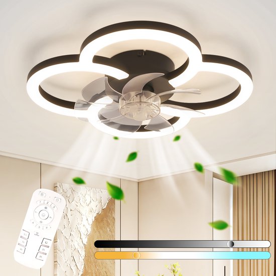 NETTLIFE Plafondventilator met Verlichting - LED Dimbare Woonkamerlamp - Zwart - 40W - 3000-6500K - met Afstandsbediening - 6 Snelheden - Timer - Stil - voor Woonkamer | Kantoor | Jeugdkamer | Kinderkamer