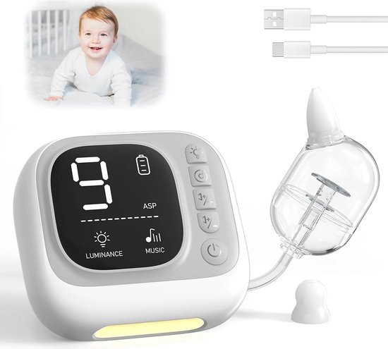 Neusaspirator, elektrische babyneusaspirator met 9 standen en 3 siliconen opzetstukken. van Oauo