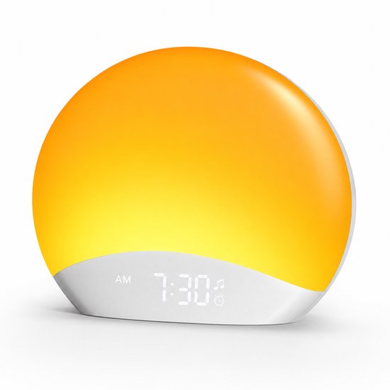 Nexeli NX-WUL-40 Wake-up Light – Wekker met Zonsopgangsimulatie – 26 Slaapgeluiden – 8 Kleuren Nachtlamp – Dimbaar – Snoozefunctie